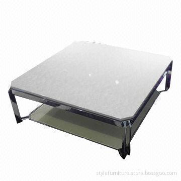 Square table with marble top and stainless metal frame